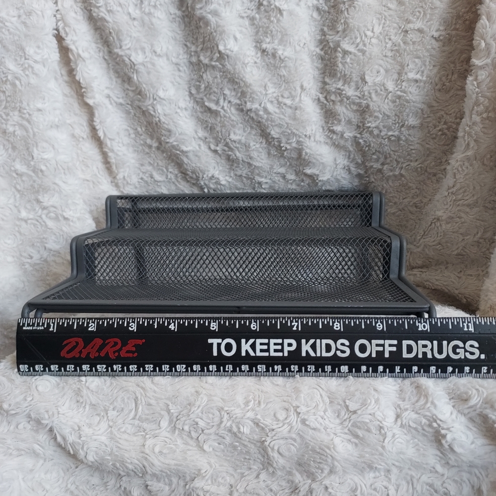Modern Gray Metal Mesh Shelve or Drawer Organizers Tiered Risers Set Of 2 - Picture 3 of 5